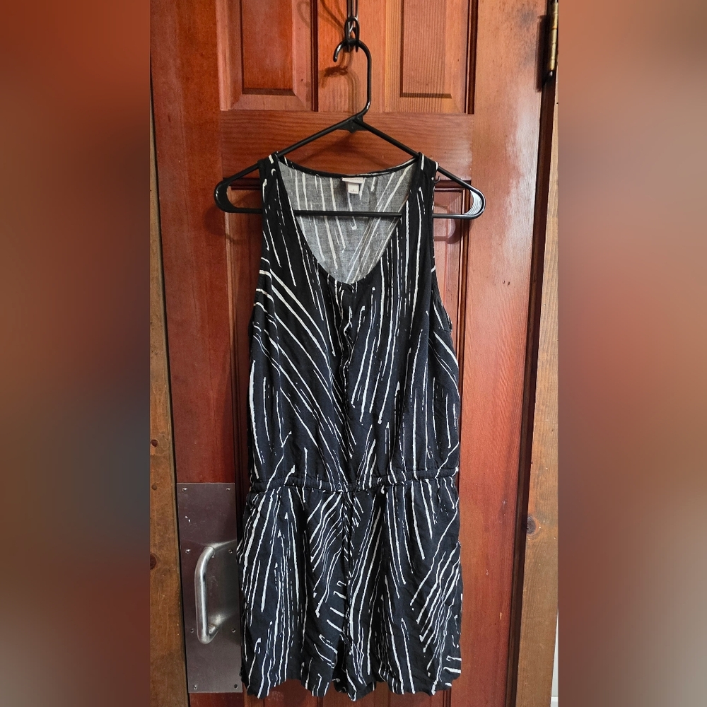 Black and White Striped Sleeveless Romper